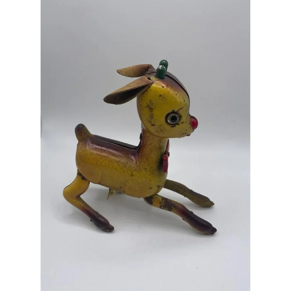 Vintage Wind Up Rudolph The Red Nose Reindeer Tin Toy, Made in Japan, Christmas - Picture 1 of 8